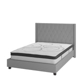 English Elm Full Size Tufted Upholstered Platform Bed in Fabric with 10 Inch CertiPUR-US Certified Pocket Spring Mattress