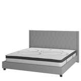 English Elm Queen Size Tufted Upholstered Platform Bed in Fabric with 10 Inch CertiPUR-US Certified Pocket Spring Mattress