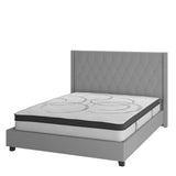 English Elm King Size Tufted Upholstered Platform Bed in Fabric with 10 Inch CertiPUR-US Certified Pocket Spring Mattress