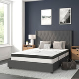 English Elm Full Size Tufted Upholstered Platform Bed in Fabric with 10 Inch CertiPUR-US Certified Pocket Spring Mattress