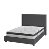 English Elm Full Size Tufted Upholstered Platform Bed in Fabric with 10 Inch CertiPUR-US Certified Pocket Spring Mattress