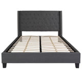 English Elm Queen Size Tufted Upholstered Platform Bed in Fabric with 10 Inch CertiPUR-US Certified Pocket Spring Mattress