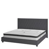 English Elm King Size Tufted Upholstered Platform Bed in Fabric with 10 Inch CertiPUR-US Certified Pocket Spring Mattress