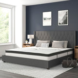 English Elm King Size Tufted Upholstered Platform Bed in Fabric with 10 Inch CertiPUR-US Certified Pocket Spring Mattress