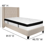 English Elm Twin Size Tufted Upholstered Platform Bed in Fabric with Memory Foam Mattress