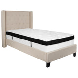 English Elm Twin Size Tufted Upholstered Platform Bed in Fabric with Memory Foam Mattress