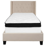 English Elm Twin Size Tufted Upholstered Platform Bed in Fabric with Memory Foam Mattress