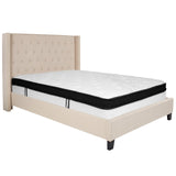 English Elm Full Size Tufted Upholstered Platform Bed in Fabric with Memory Foam Mattress