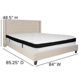 English Elm King Size Tufted Upholstered Platform Bed in Fabric with Memory Foam Mattress