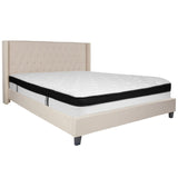 English Elm King Size Tufted Upholstered Platform Bed in Fabric with Memory Foam Mattress