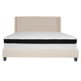 English Elm King Size Tufted Upholstered Platform Bed in Fabric with Memory Foam Mattress