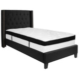 English Elm Twin Size Tufted Upholstered Platform Bed in Fabric with Memory Foam Mattress