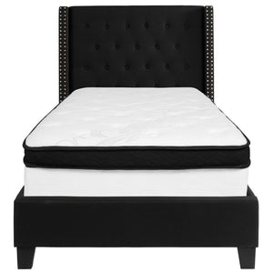 English Elm Twin Size Tufted Upholstered Platform Bed in Fabric with Memory Foam Mattress