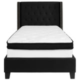 English Elm Twin Size Tufted Upholstered Platform Bed in Fabric with Memory Foam Mattress