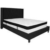 English Elm Queen Size Tufted Upholstered Platform Bed in Fabric with Memory Foam Mattress