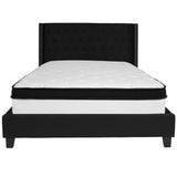 English Elm Queen Size Tufted Upholstered Platform Bed in Fabric with Memory Foam Mattress