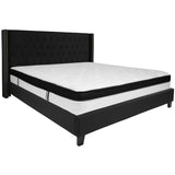 English Elm King Size Tufted Upholstered Platform Bed in Fabric with Memory Foam Mattress