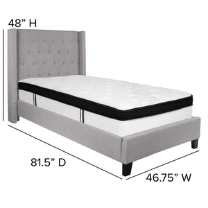 English Elm Twin Size Tufted Upholstered Platform Bed in Fabric with Memory Foam Mattress