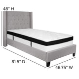 English Elm Twin Size Tufted Upholstered Platform Bed in Fabric with Memory Foam Mattress