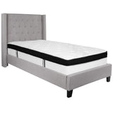 English Elm Twin Size Tufted Upholstered Platform Bed in Fabric with Memory Foam Mattress