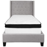 English Elm Twin Size Tufted Upholstered Platform Bed in Fabric with Memory Foam Mattress