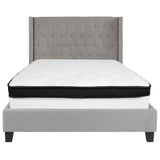 English Elm Full Size Tufted Upholstered Platform Bed in Fabric with Memory Foam Mattress