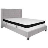 English Elm Queen Size Tufted Upholstered Platform Bed in Fabric with Memory Foam Mattress