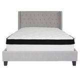 English Elm Queen Size Tufted Upholstered Platform Bed in Fabric with Memory Foam Mattress