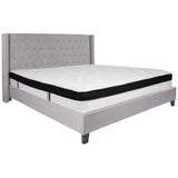 English Elm King Size Tufted Upholstered Platform Bed in Fabric with Memory Foam Mattress