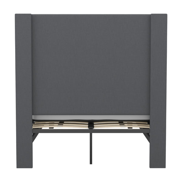 English Elm Twin Size Tufted Upholstered Platform Bed in Fabric with Memory Foam Mattress