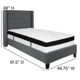 English Elm Twin Size Tufted Upholstered Platform Bed in Fabric with Memory Foam Mattress