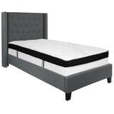 English Elm Twin Size Tufted Upholstered Platform Bed in Fabric with Memory Foam Mattress