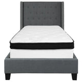 English Elm Twin Size Tufted Upholstered Platform Bed in Fabric with Memory Foam Mattress