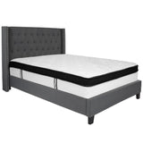 English Elm Full Size Tufted Upholstered Platform Bed in Fabric with Memory Foam Mattress