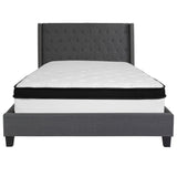 English Elm Queen Size Tufted Upholstered Platform Bed in Fabric with Memory Foam Mattress