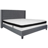 English Elm King Size Tufted Upholstered Platform Bed in Fabric with Memory Foam Mattress