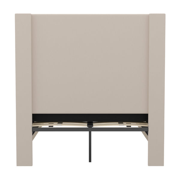 English Elm Twin Size Tufted Upholstered Platform Bed in Fabric with Pocket Spring Mattress