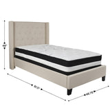 English Elm Twin Size Tufted Upholstered Platform Bed in Fabric with Pocket Spring Mattress