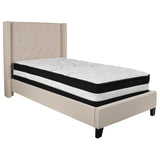 English Elm Twin Size Tufted Upholstered Platform Bed in Fabric with Pocket Spring Mattress