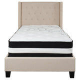 English Elm Twin Size Tufted Upholstered Platform Bed in Fabric with Pocket Spring Mattress