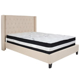 English Elm Full Size Tufted Upholstered Platform Bed in Fabric with Pocket Spring Mattress