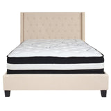 English Elm Full Size Tufted Upholstered Platform Bed in Fabric with Pocket Spring Mattress