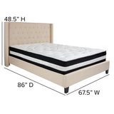 English Elm Queen Size Tufted Upholstered Platform Bed in Fabric with Pocket Spring Mattress