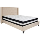 English Elm Queen Size Tufted Upholstered Platform Bed in Fabric with Pocket Spring Mattress