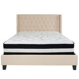 English Elm Queen Size Tufted Upholstered Platform Bed in Fabric with Pocket Spring Mattress