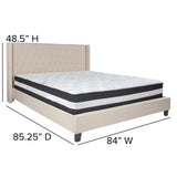 English Elm King Size Tufted Upholstered Platform Bed in Fabric with Pocket Spring Mattress