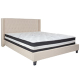 English Elm King Size Tufted Upholstered Platform Bed in Fabric with Pocket Spring Mattress