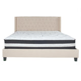 English Elm King Size Tufted Upholstered Platform Bed in Fabric with Pocket Spring Mattress