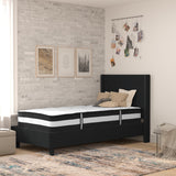 English Elm Twin Size Tufted Upholstered Platform Bed in Fabric with Pocket Spring Mattress