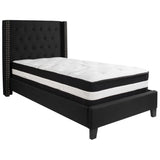 English Elm Twin Size Tufted Upholstered Platform Bed in Fabric with Pocket Spring Mattress